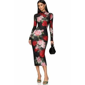 Johnny Was Jade Lolia Mesh Midi Dress Maria Rosa Rose Print XS NWOT